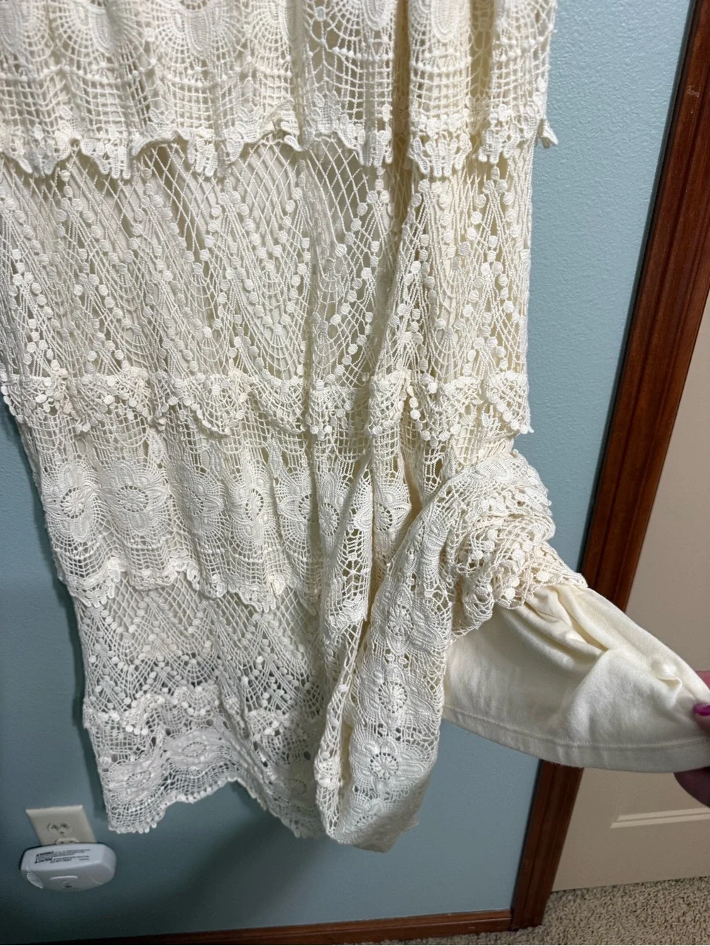 Chelsea & Theodore Ivory Floral Lace Tiered Midi Skirt Lined Elastic Waist XL